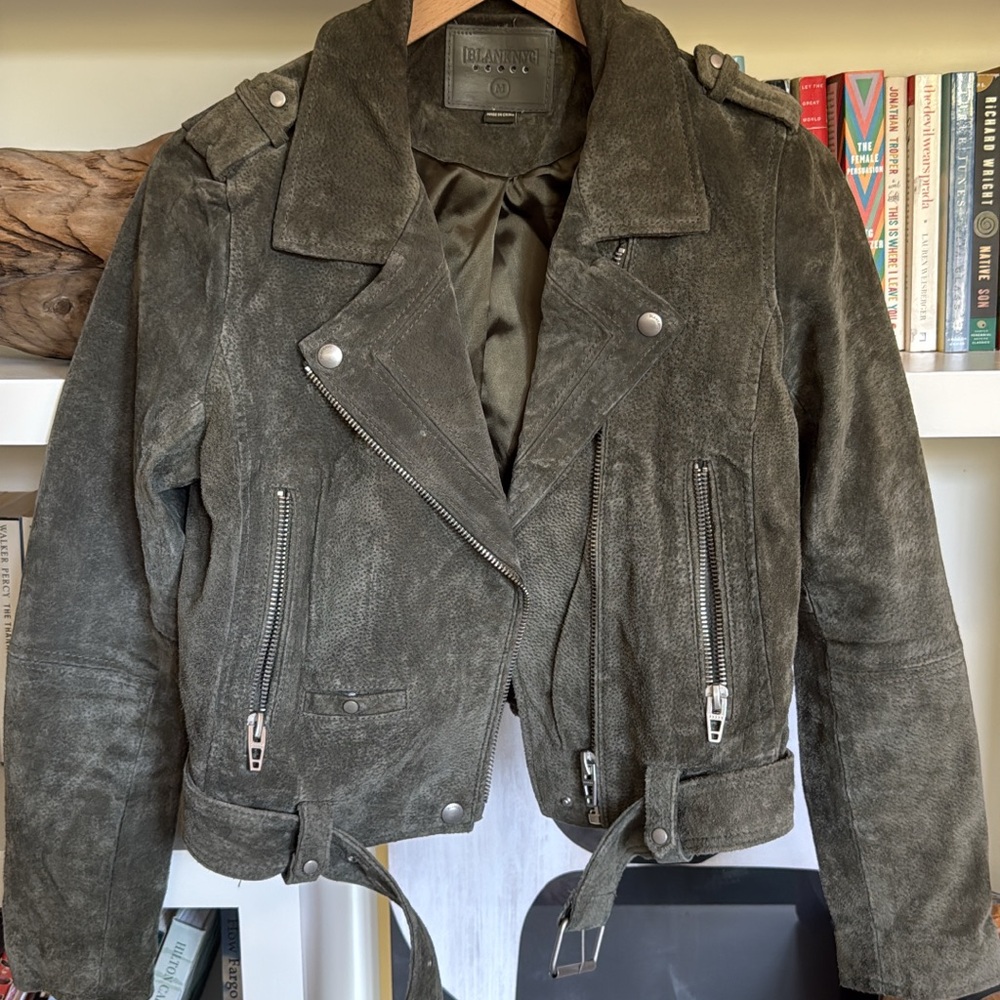 Blank NYC Women's Dark Green Suede Biker Jacket